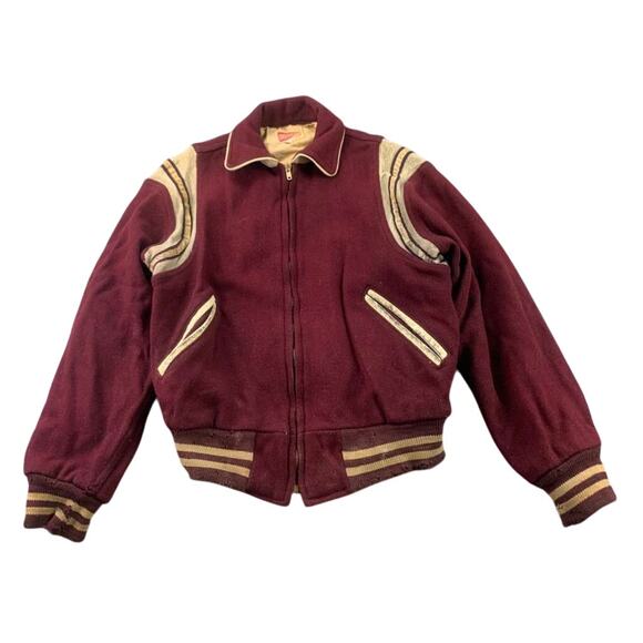 Union Emblem Other - Vintage Union Emblem Varsity Jacket Men 38 Red Zip Front Rib Cuffs Contrast Trim